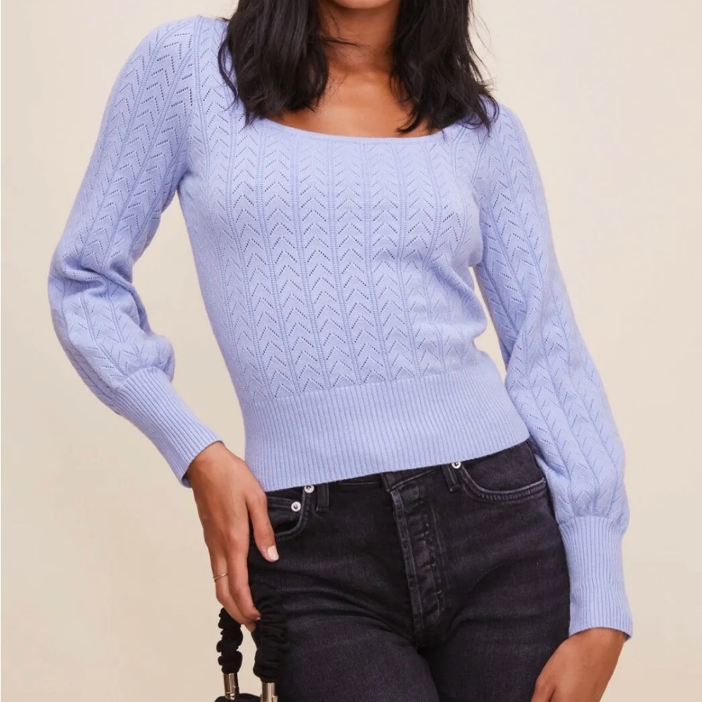 ASTR Powder Blue Square Neck Pointelle Knit Long Sleeve Top/Sweater Top Fall